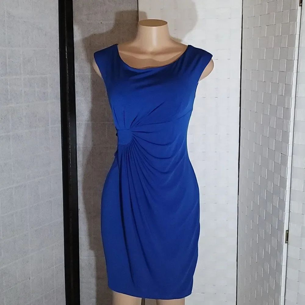 DRESS BARN SLEEVELESS RUCHED DETAILS ROUND NECKLINE SHEATH DRESS - Picture 2 of 14